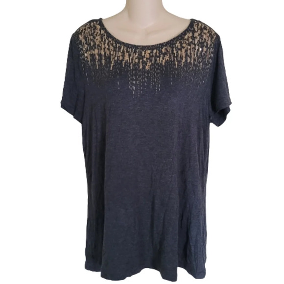 Apt.9 Dark Gray with Gold Sequins Short Sleeve T-Shirt Top Size Women's Large - Picture 2 of 10